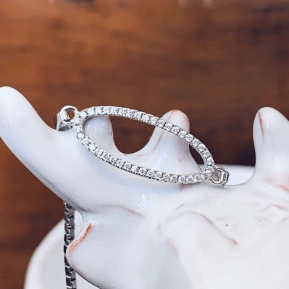 Oval CZ Pave’ Bolo Bracelet 925SS-NWOT